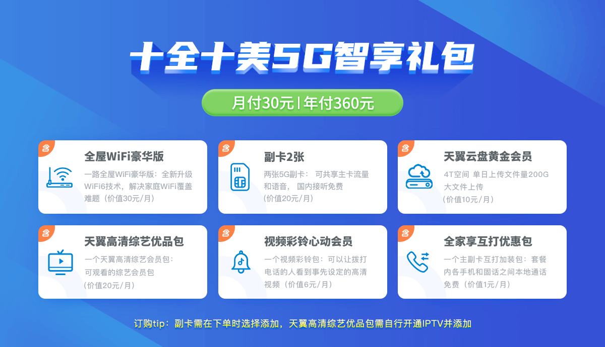 十全十美5g畅享融合套餐199档年付礼包版-上海电信网上营业厅